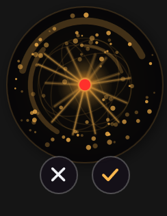 The InkBeepAI overlay while it is listening: a small glowing orb with a cross button to cancel and a tick button to insert the text.